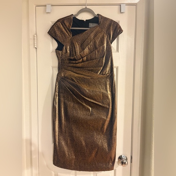 Like New Theia Ruched Metallic Dress size 14 - Picture 2 of 4